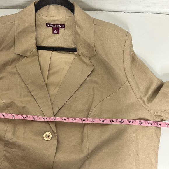 Jessica London Linen Blend Blazer Jacket Tan Plus Size 20 Petite - Picture 6 of 10